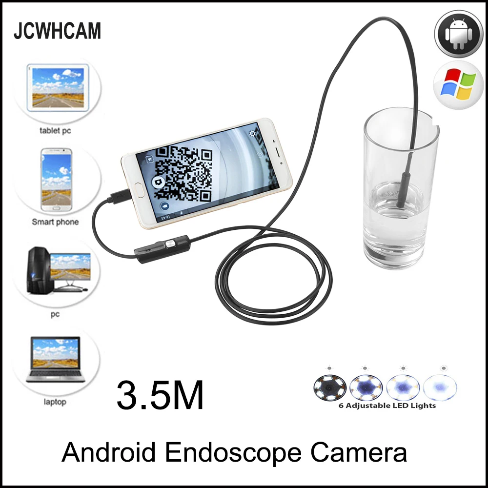 JCWHCAM HD 720P 2MP Android OTG USB эндоскоп камера 8 мм 3 5 м гибкая змея труба осмотр бороскоп