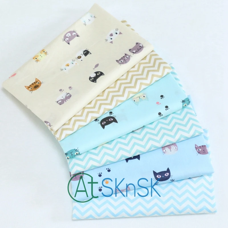 Хлопковая ткань в стиле пэчворк с изображением милого кота 50 см * 160 см|fabrics for