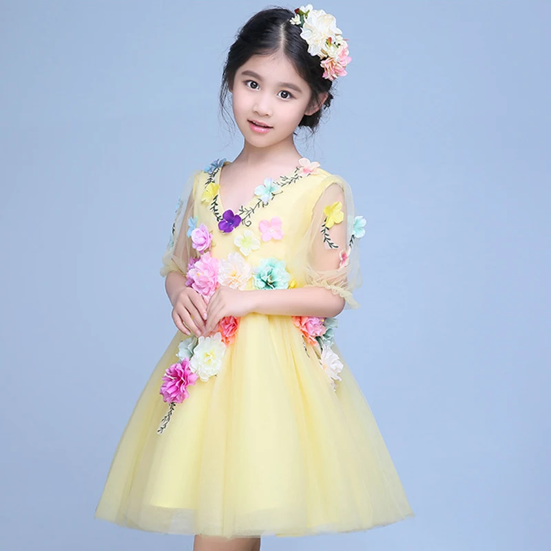 Сладкий для выпускного бала Свадебные Платье в цветочек девочек Мода 2017 г. милые