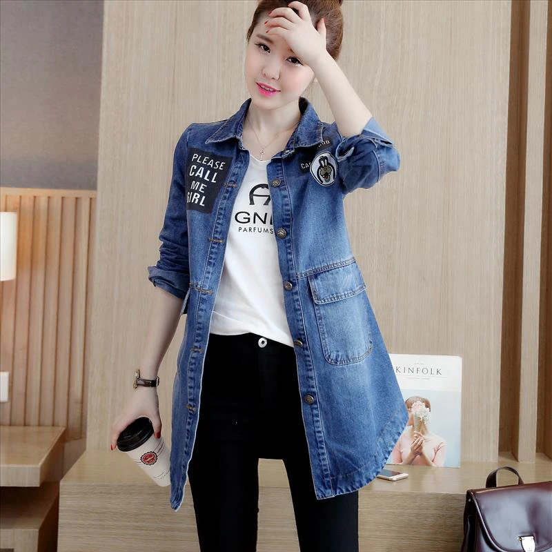 Denim Jacket For Women 2019 Spring and Autumn Korean Pockets Buttons Long Sleeve Outerwear Ladies Casual Coat Large Size R237 | Женская