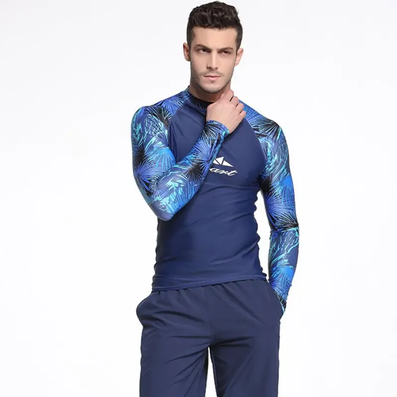 Для мужчин с длинным рукавом Rash Guard Пляжная футболка плюс Размеры Дайвинг