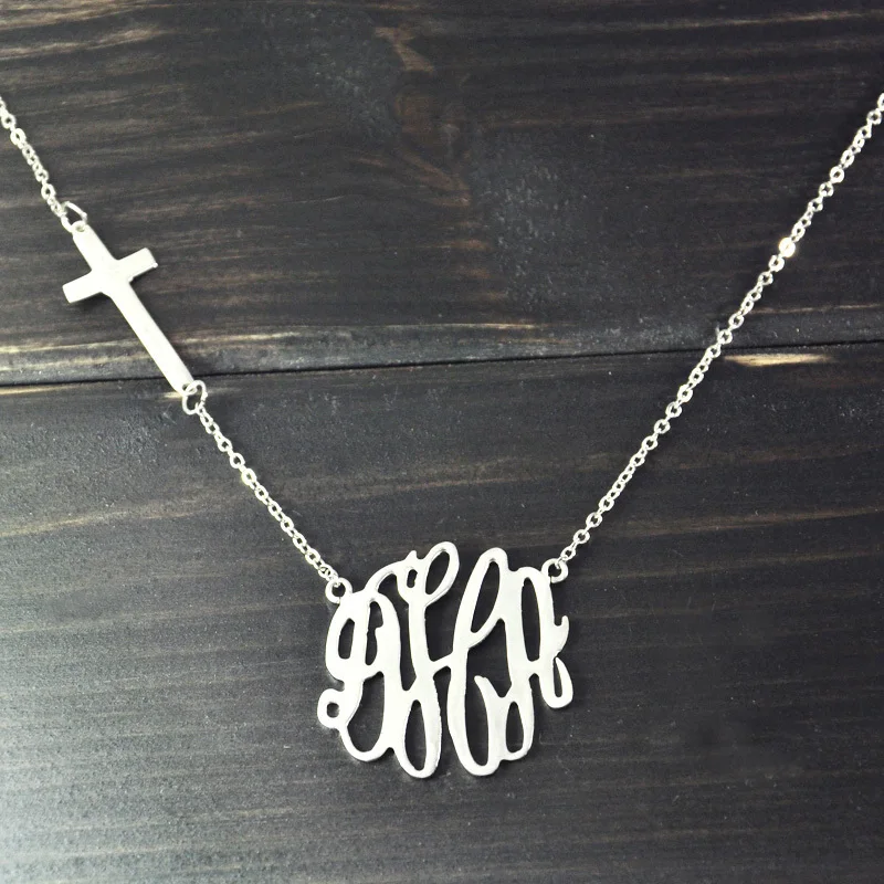 

initials monogram alloy pendant custom necklace personalized jewelry cross pendant cross necklaces monogram necklace