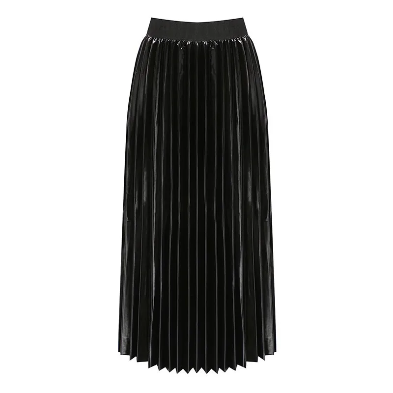 TWOTWINSTYLE PU Leather Elastic Female Skirts Solid High Waist A Line Pleated Skirt For Women Fashion Korean Style 2018 Autumn | Женская