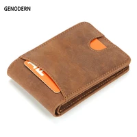 genodern slim wallets for men crazy horse cow leather short mini men wallet thin male purse