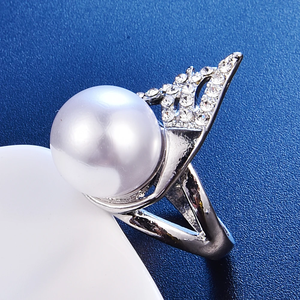 Fashion Bridal Pearl Jewelry Sets For Women Silver Color Full Rhinestone Crystal Water Drop Pendant Necklace Earrings Ring Set | Украшения