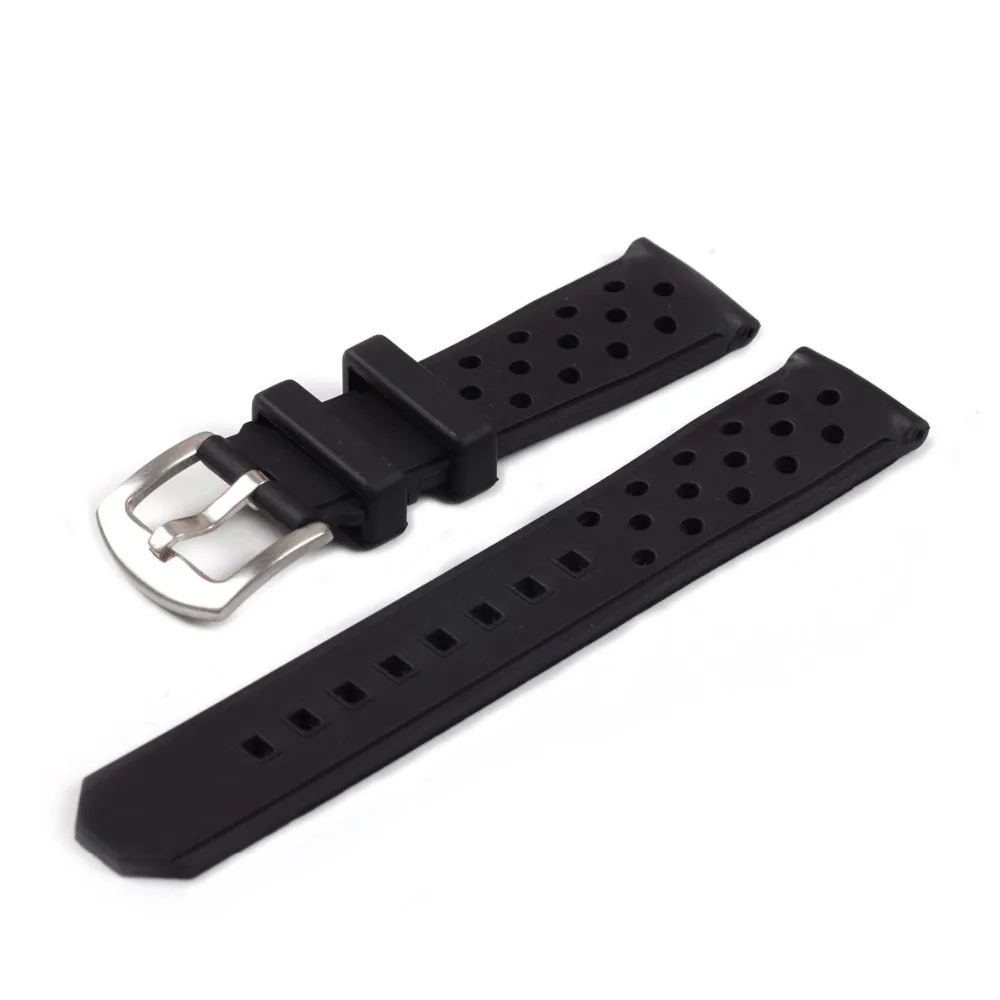 Ремешок силиконовый для наручных часов 22 мм серебристый и черный|black buckle|silicone rubber