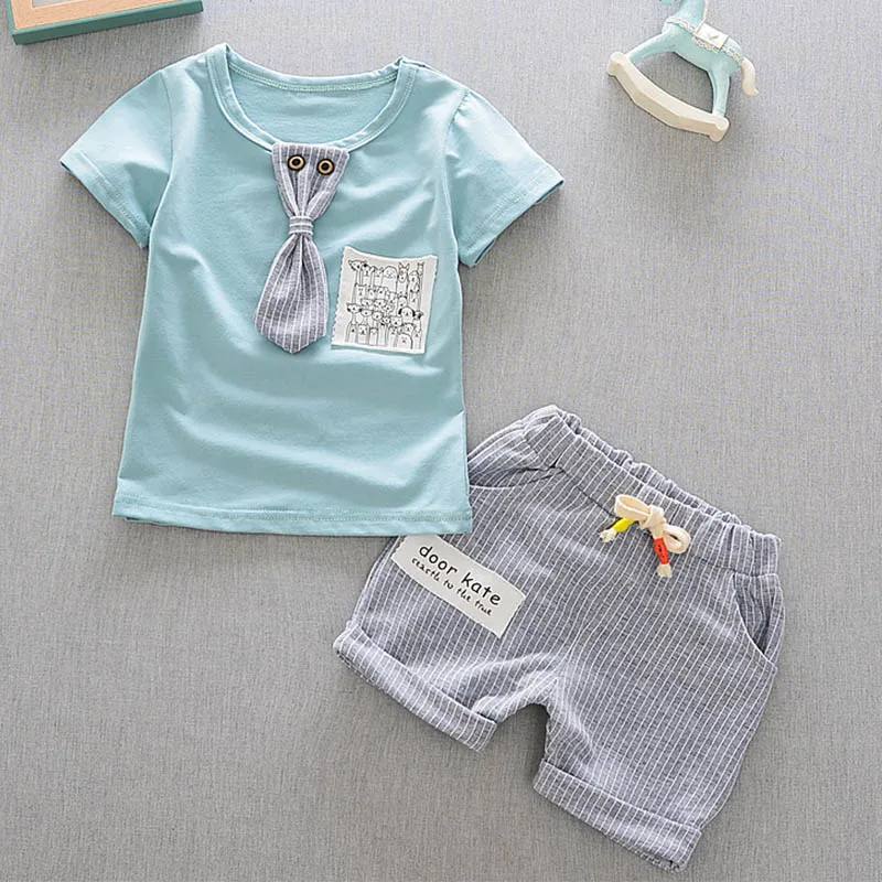 Зеленый AmyaBaby/летний комплект одежды для мальчиков, хлопковая футболка+ штаны в полоску, комплект из 2 предметов для маленьких девочек, детская брендовая одежда, комплект одежды для маленьких мальчиков - Цвет: Зеленый