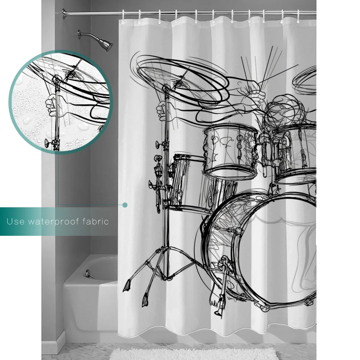 WARMTOUR душевая шторка полка барабан рок музыка водонепроницаемая занавеска для