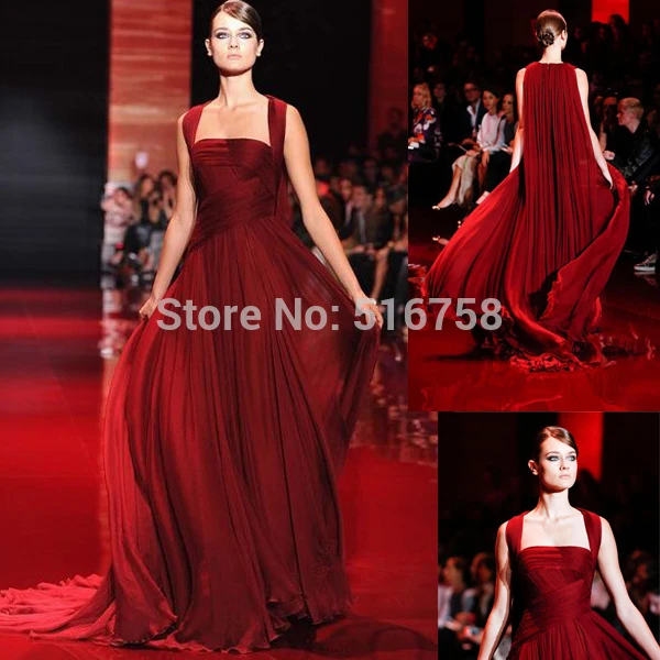 Custom Made Pleated Bodice Gathered Skirt Party Wear Flowing Chiffon Prom Dress Burgundy Wine Elie Saab Evening Dresses 2018 | Свадьбы и