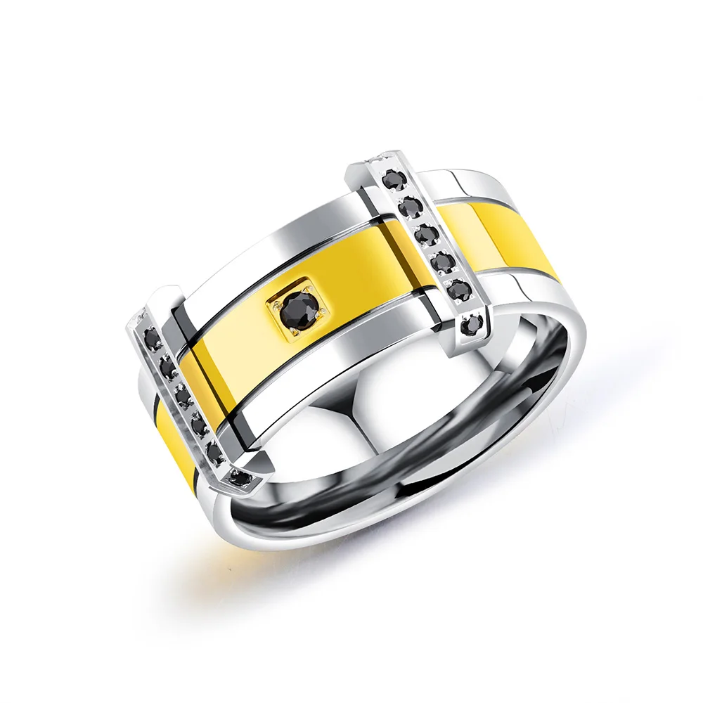 Punk Stainless Steel Biker Rings For Men Black / Gold Color Two Tone Design CZ Inlaid Male Boy Finger Bands R18144 | Украшения и