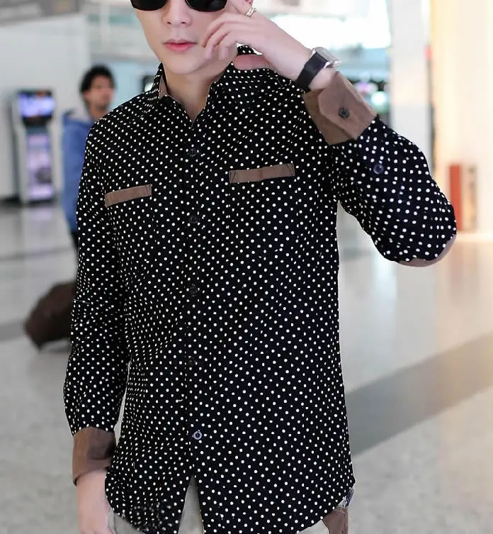 Cotton Single Breasted Polka Dot Mens Shirts | Мужская одежда