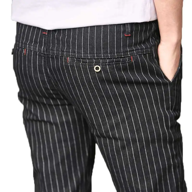 Slim Fit для мужчин полосатый повседневные штаны девочек Drawstring талии джинсы дизайн