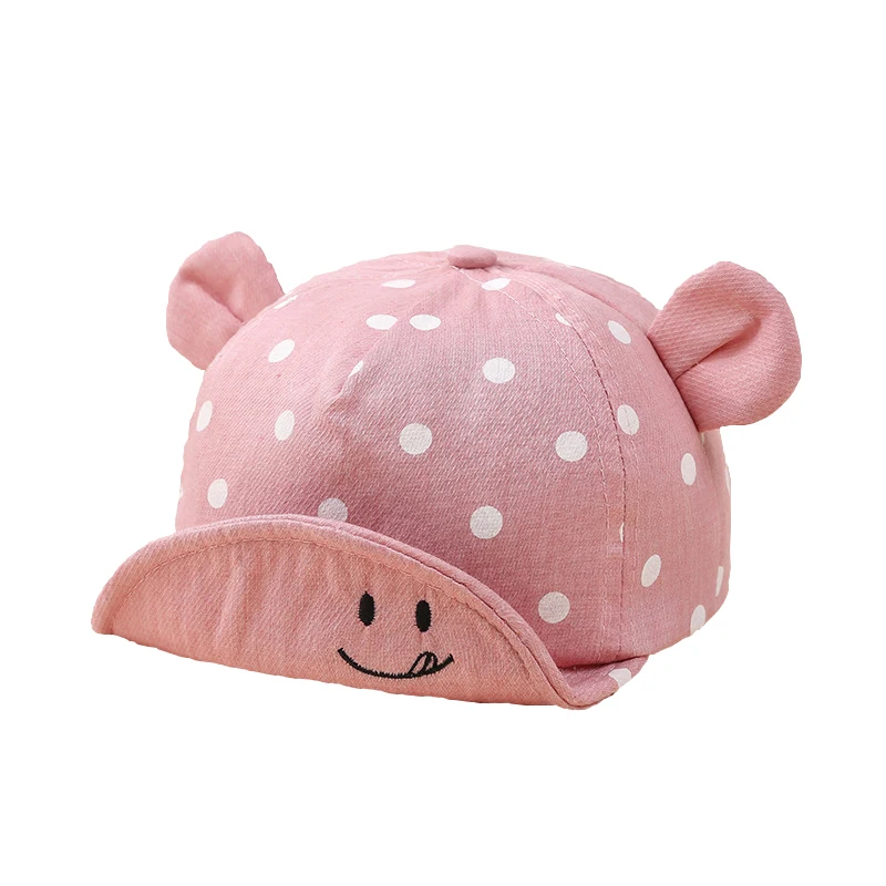 pink Детские шляпы для мальчиков и девочек с рисунком смайлика, весенние хлопковые аксессуары для малышей, бейсболка для новорожденных, регулируемая Осенняя новая детская шапка - Цвет: pink
