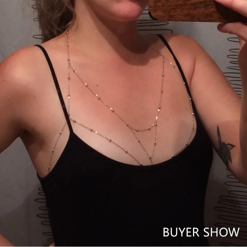 Бесплатная доставка многослойные медные бусины цепочка для тела бюстгальтер