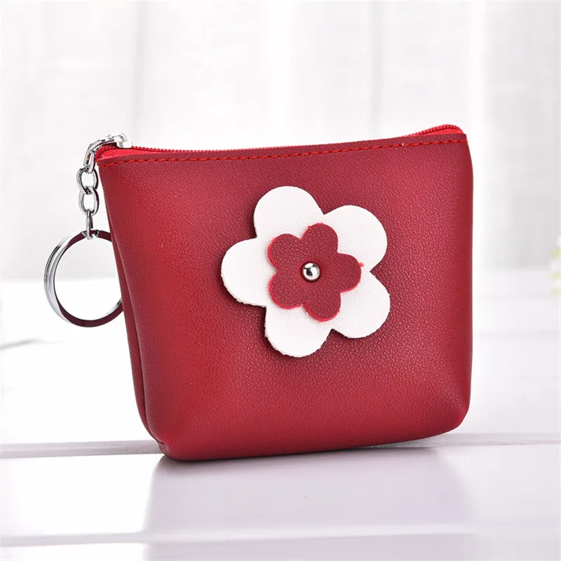 Red XZXBBAG Для женщин милые цветы короткие портмоне женский маленький кошелек на застежке для девочек маленький кошелек для девочек мешок леди мини мешочек с брелоком - Цвет: Red