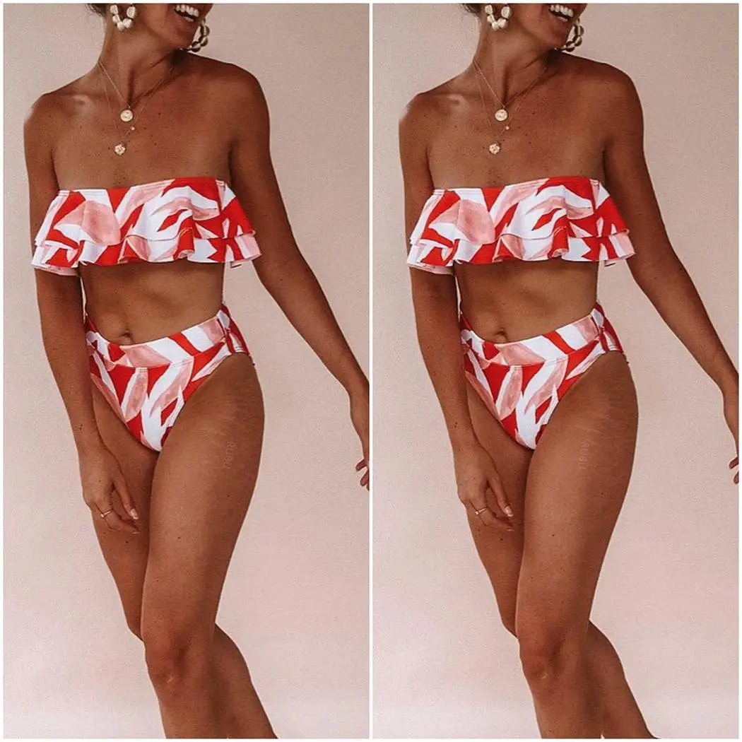 Женские летние геометрические гофрированные Плавки бикини без косточек с