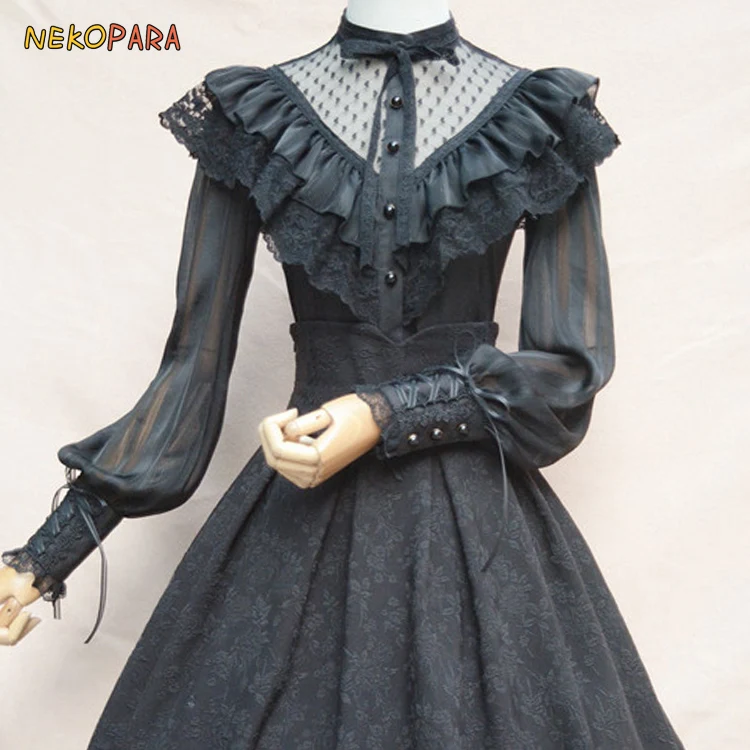 Женская шифоновая блузка с длинным рукавом Прозрачная кружевная в дворцовом