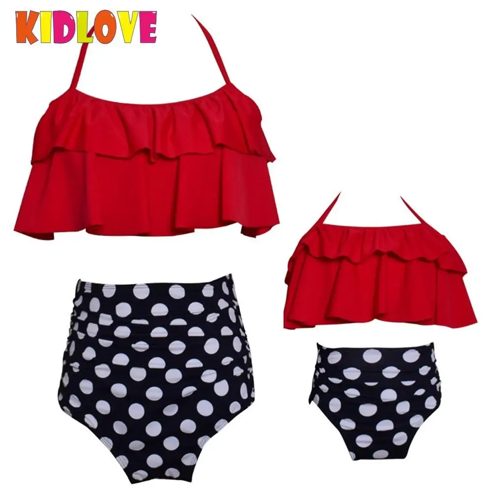 Kidlove 2 шт. родитель-ребенок купальник бикини Набор Раффлед цвет красного вина