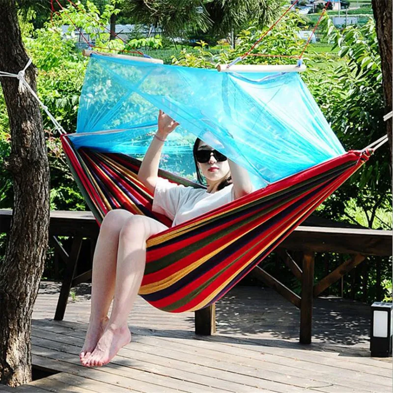 1-2 человека гамак из хлопковой ткани холст москитная сетка для сна портативный