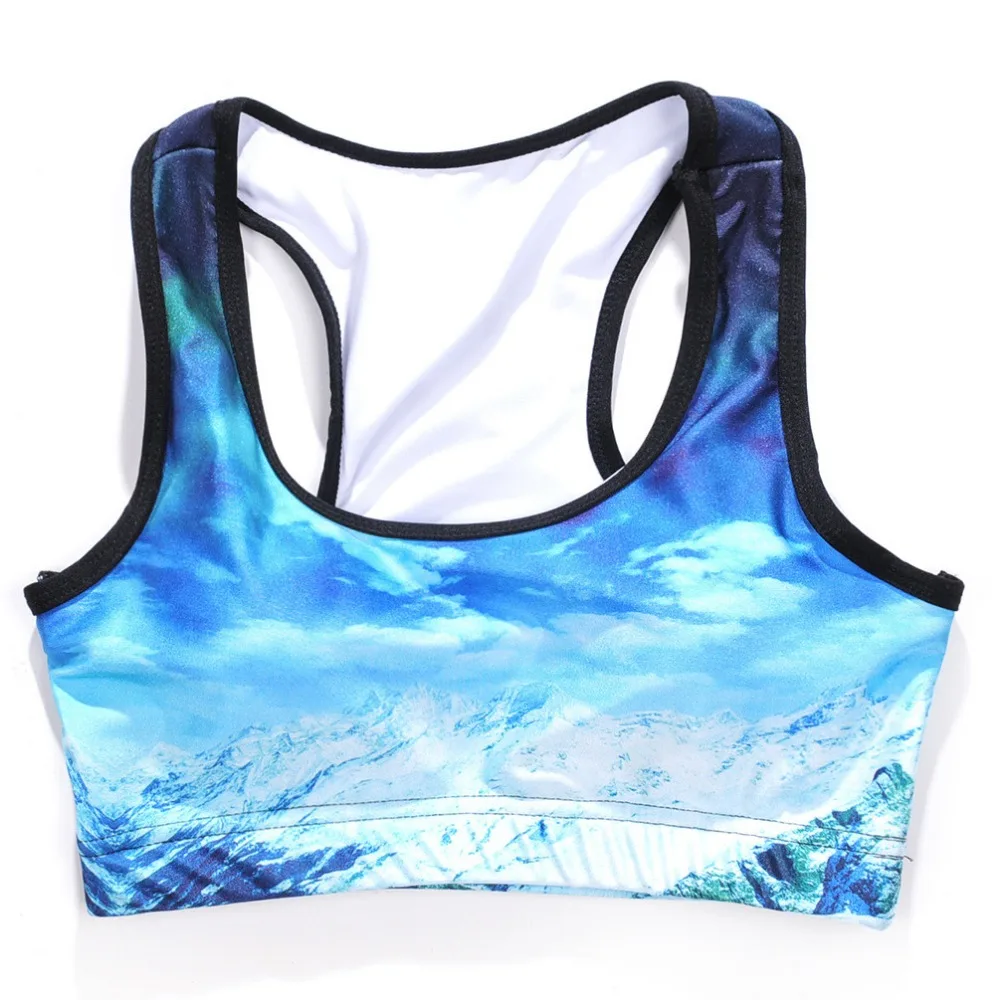 

Women Snow Mountain Print Fitness Short Vest Workout Wireless Underwear Seamless Stretch Tank Top Hiphop Soft Bra
