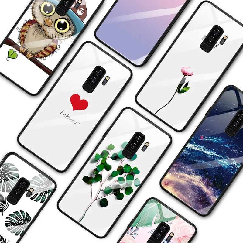 Trendy Owl Heart Space Gradient Pattern Tempered Glass Case For Samsung Galaxy S9 S8 Plus Note 8 Cover Coque Fundas |