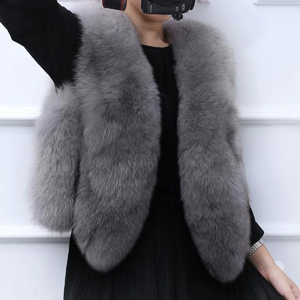 

Women Faux Fox Fur Waistcoat Jacket Winter Warm Sleeveless Short Fluffy Coat Gilet Outwear 200-A440
