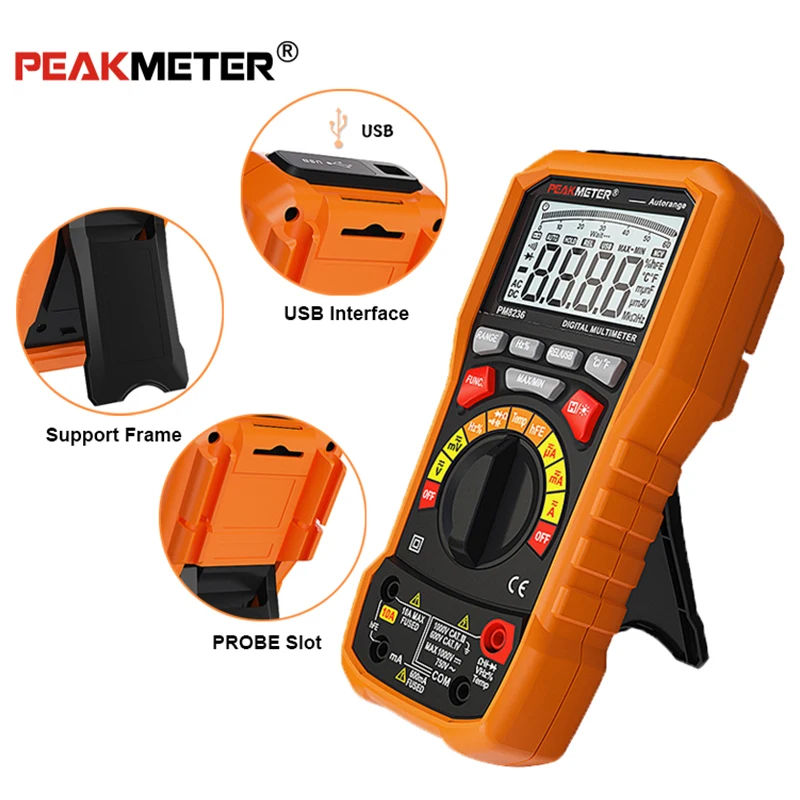 SHGO PEAKMETER PM8236 авто ручной Диапазон Цифровой мультиметр с TRMS В 1000 Температура