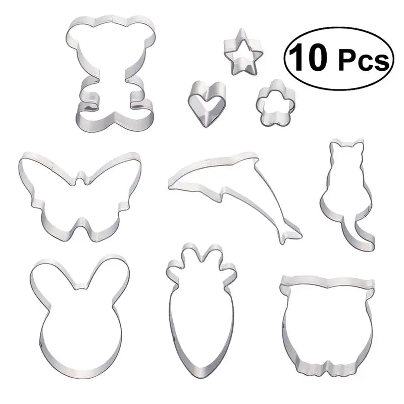 

10pcs Stainless Steel Cute Animal Shaped Cookie Cutters Kit Biscuit Mould Cake Molds Baking Molds Set for Kids Party Decor Tools