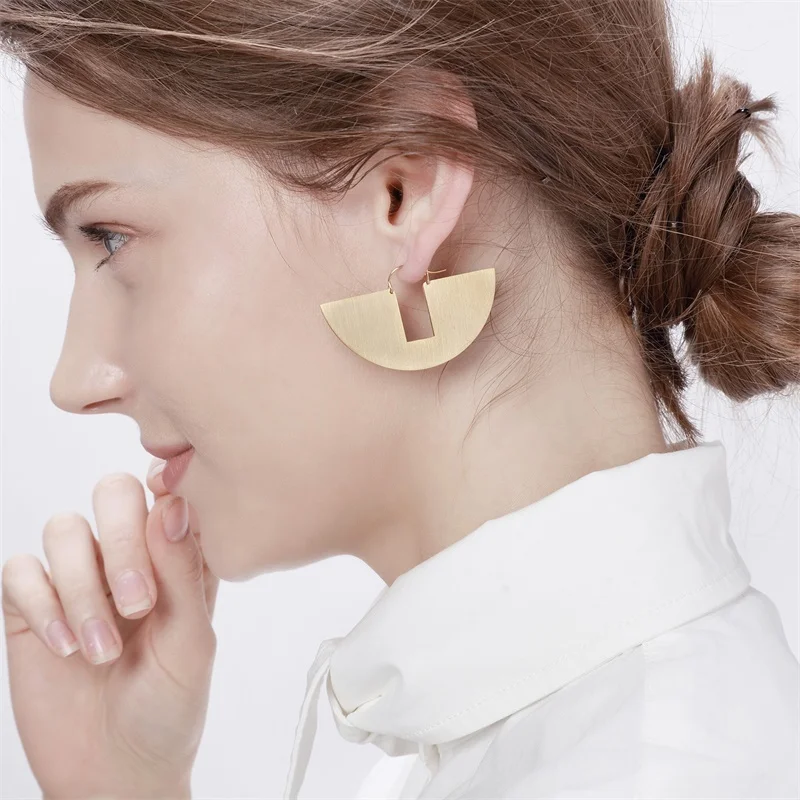 Vnox New Unique Geometric Earrings for Women Gold Tone Stainless Steel Fan-shaped Drop Earring Girl Party Gifts brinco | Украшения и