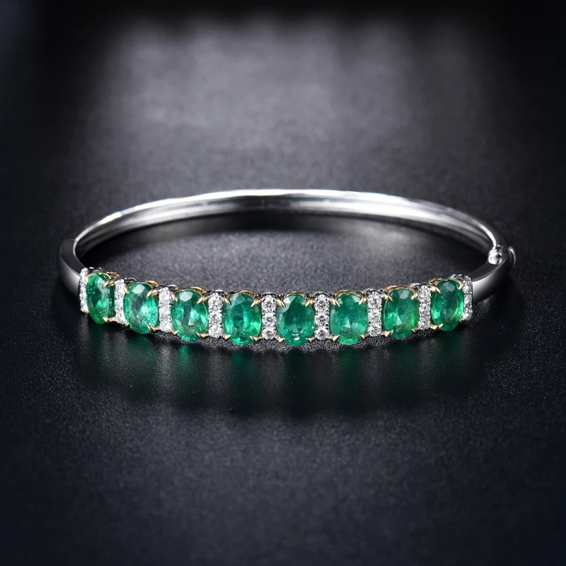LOVERJEWELRY однотонный 18 К Au750 белый золотой овальной формы зеленый изумруд свадебный