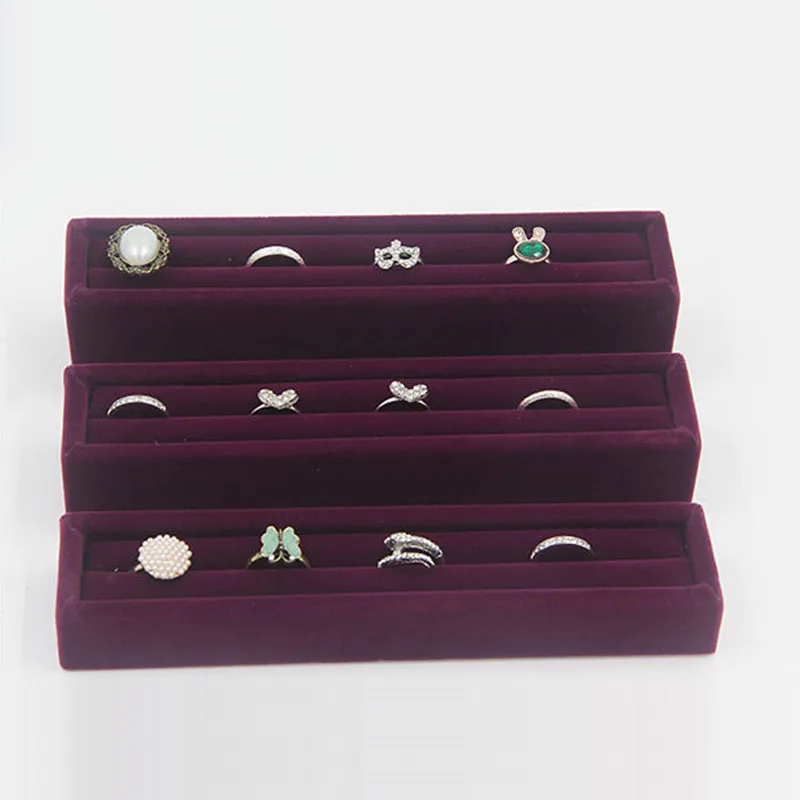 hot selling latest version purpleblack velvet 3 pcsset pedestal finger ring jade bracelet holder jewelry display free shipping free global shipping