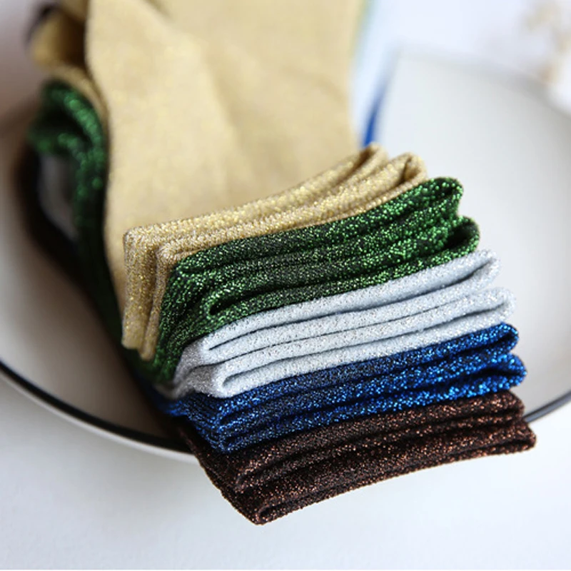 

Chic Women's Novelty Glitter Socks Gold Sliver Shiny Ankle Socks Casual Ladies Bright Retro Sox Piles Sock Female Meias Sokken