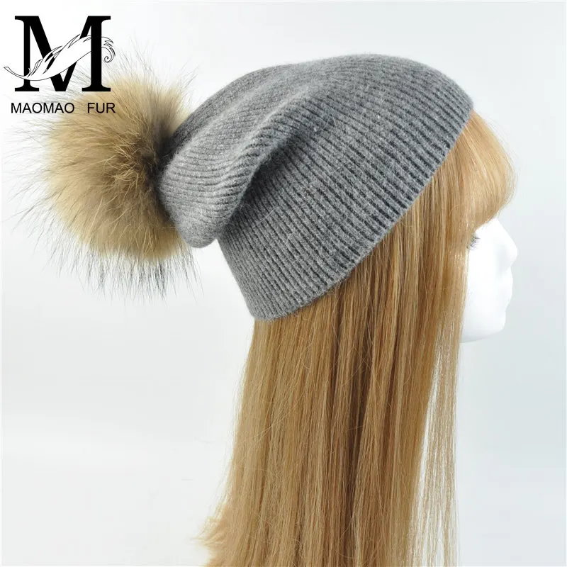 Для женщин из натурального меха енота шапка с помпоном Весенняя детская пижама