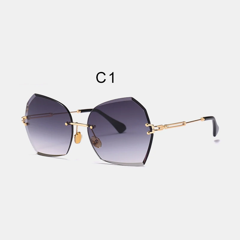 C1-Gold-Gray Королевские женские солнцезащитные очки без оправы, брендовые дизайнерские солнцезащитные очки с неровной оправой, женские очки с металлической оправой UV400 SS350 - Цвет линз: C1-Gold-Gray