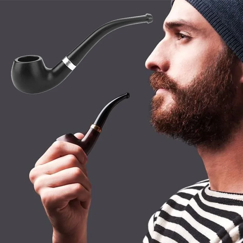 

Portable Black Resin Pipe Handheld Tobacco Bent Smoking Pipe Filter Grinder Pocket Herb Pipe With Holder Cigarette Accessories