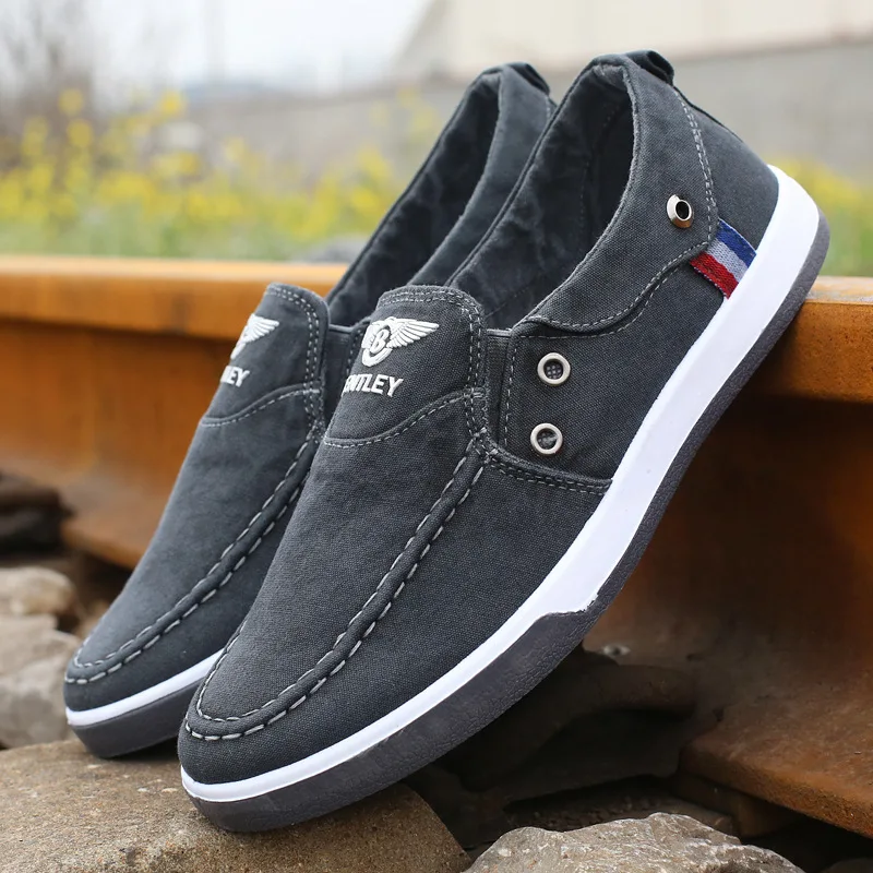 Новинка 2019 года сезон весна Мужская парусиновая обувь с эластичными лентами