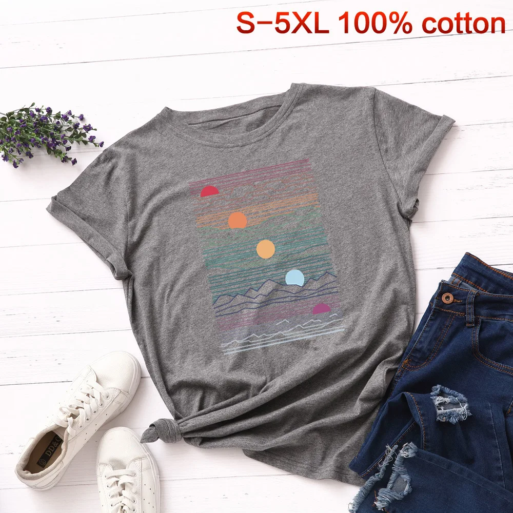 Размера плюс S 5XL 2021 защиты от солнца Mountain футболка с принтом женские 100% хлопковая