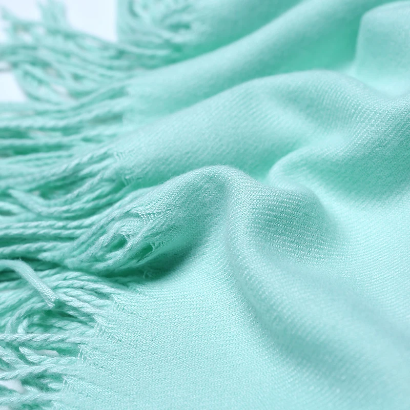 Женский однотонный синий кашемировый шарф shaw зимний теплый Дамский с кисточками