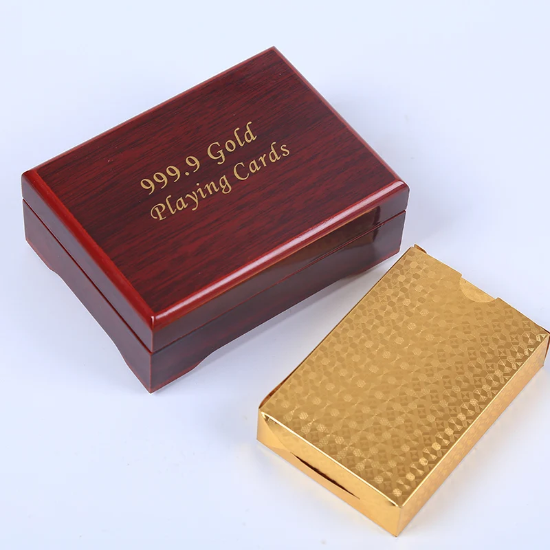 24 K Золотая фольга настольная игра Сетка шаблон игральные карты с хорошая деревянная вешалка коробка