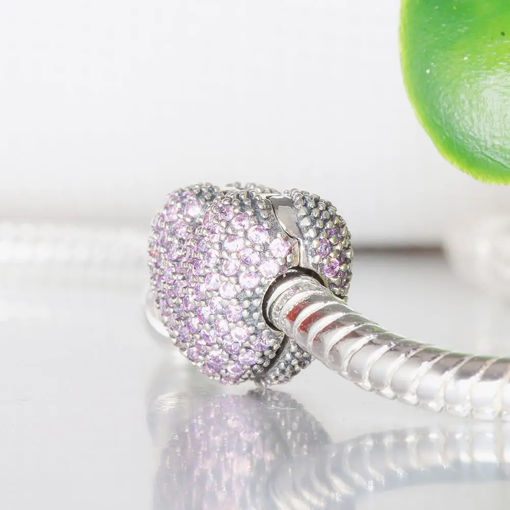 Wybeads Изысканные стерлингового серебра 925 Розовый CZ открытым мои сердечки клип