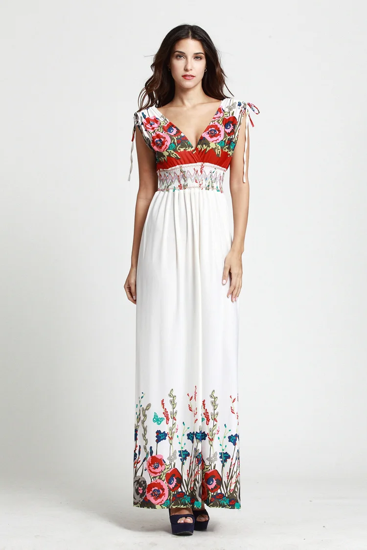 Летние белые Глубокий V BOHO Макси платье 2017 | Женская одежда