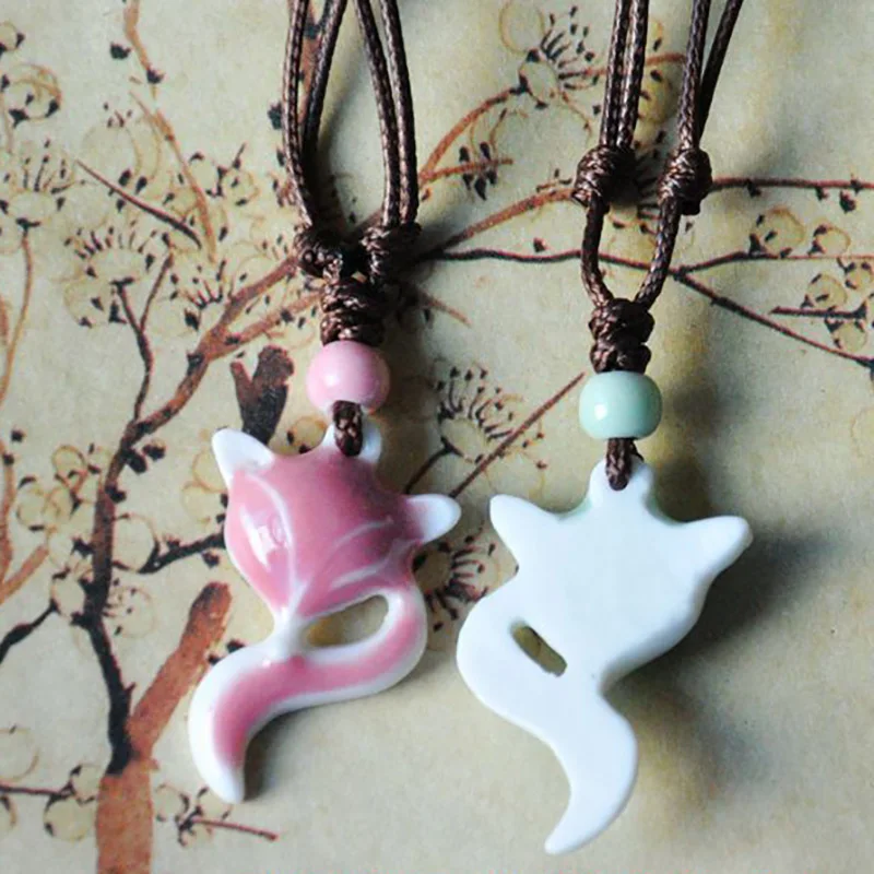 Старинная Легенда лиса сказочные ожерелья подвески керамические бусы Веревка