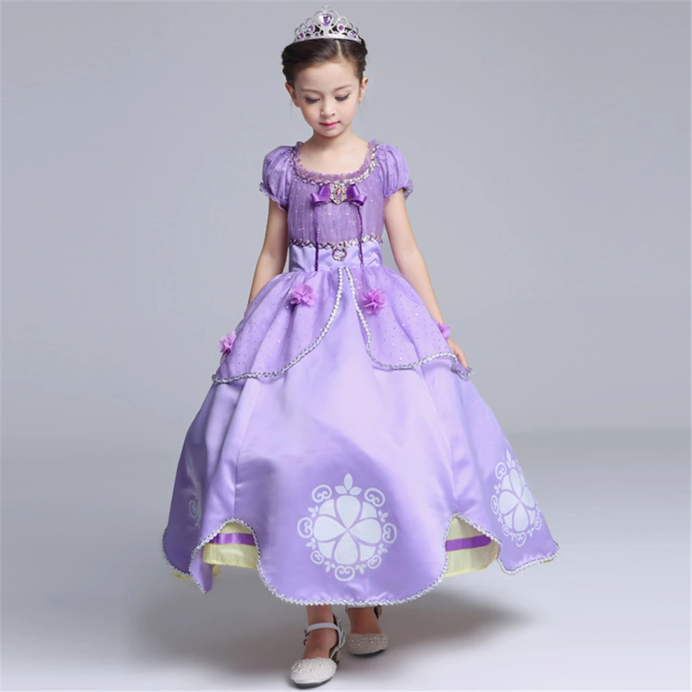 Purple Girls Sofia the First Costume Dresses Kids Princess Halloween Cosplay Frocks Children Party Rapunzel Dress Up Baby | Детская