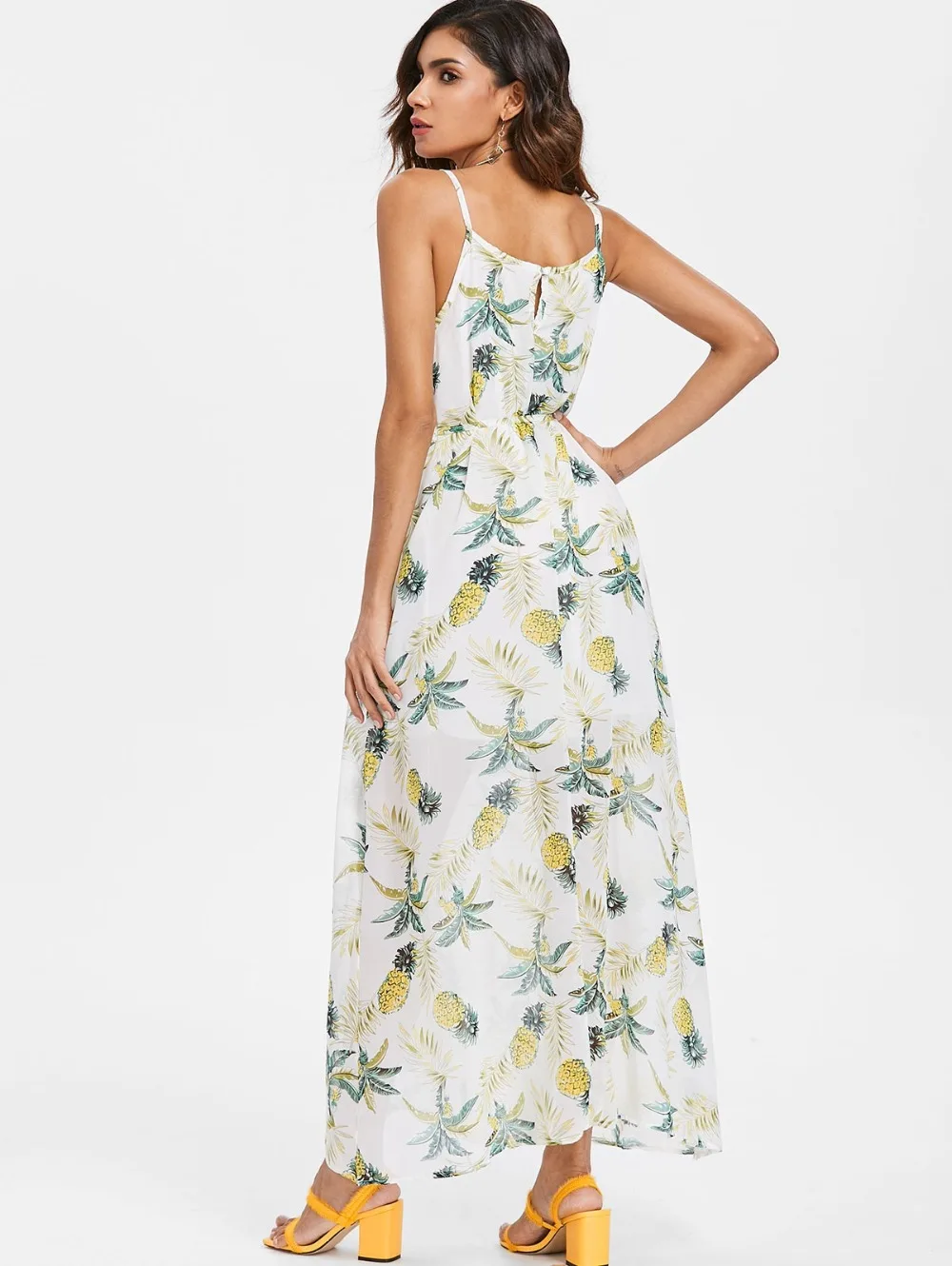 Шифоновое Платье макси с принтом ананаса | Женская одежда