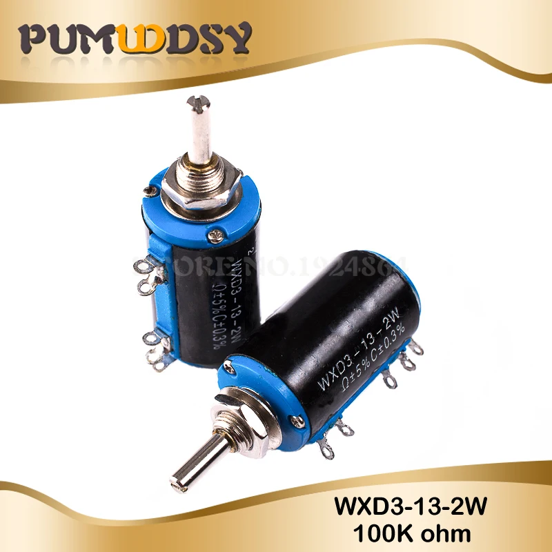 2 шт. WXD3-13-2W 100K Ом WXD3-13 2 Вт Поворотный многооборотный потенциометр с проволочной обмоткой