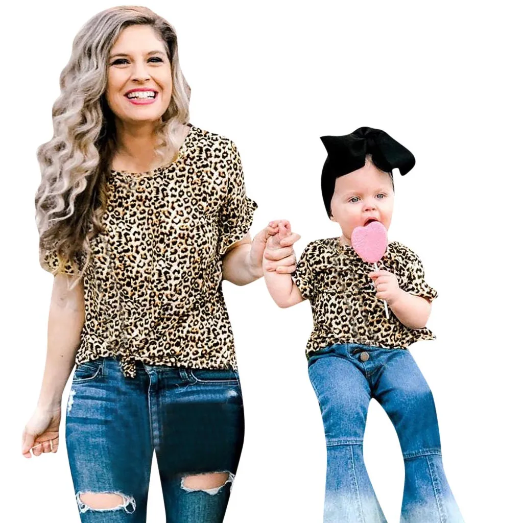 MUQGEW mommy and me clothes Lady's Mommy Short Sleeve Leopard Print Tops Clothes Matching Family ropa mama e hija #y4 | Мать и