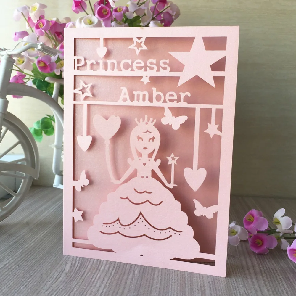 

30pcs/lot delicate carved Girl Pattern Invitations Card event party supplies Sweet Birthday Party Decorations Gift Card