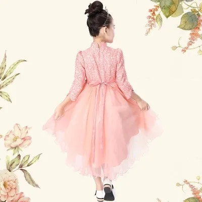 Элегантное шифоновое платье-Ципао для девочек розовое платье принцессы с