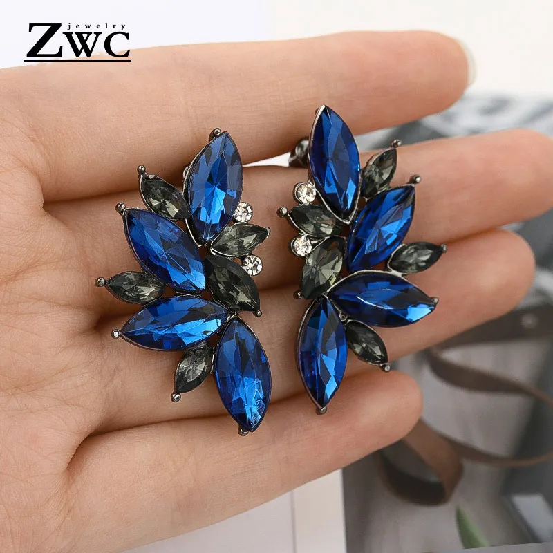 Blue 4 ZWC, Модные Винтажные корейские Разноцветные серьги-капли с цирконием для женщин и девушек, вечерние серьги со стразами бижутерия - Окраска металла: Blue 4
