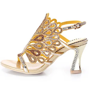G-sparrow 2019 Summer New Ladies Elegant Rhinestone High-heeled Sandals Thick Diamond Crystal Women's Shoes 8cm